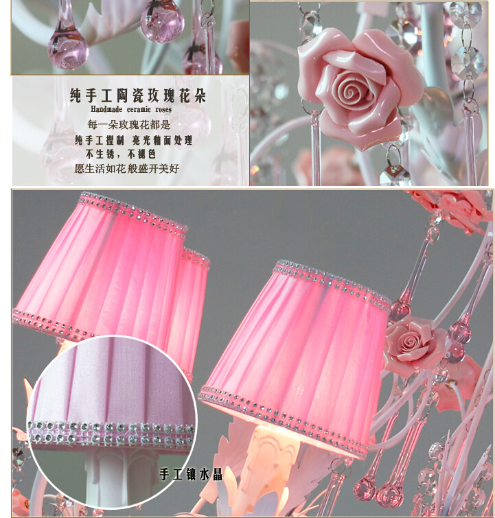 european white rose style decro light luxury decorative pendant lamp indoor iron crystal chandelier dining room lighting