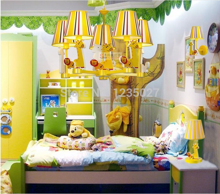 fast cartoon giraffe children chandelier/ 5l d550mm/yellow lion chandelier cartoon children bedroom study chandelier