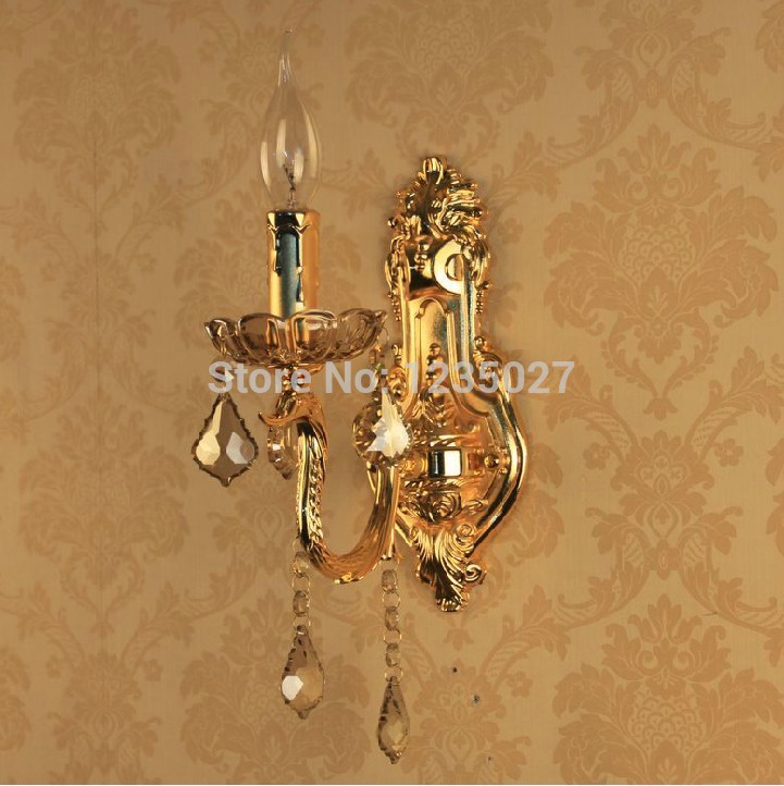 gold and silver style alloy single side e14 candle bulb wall mounted indoor crystal wall lamps lighting