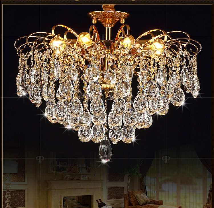 golden and chrome ac100-240v romantic chandelier pendant lamp k9 golden crystal penadnt lamp guaranteed