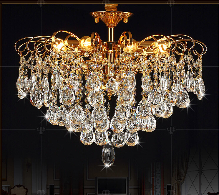 golden and chrome ac100-240v romantic chandelier pendant lamp k9 golden crystal penadnt lamp guaranteed