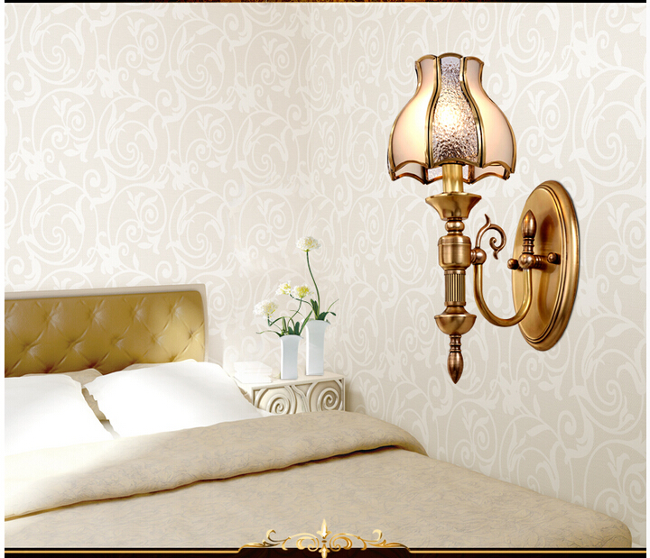 golden classical golden brass wall lamp indoor wall sconce lighting trumpet shape glass wall light decoration lamp