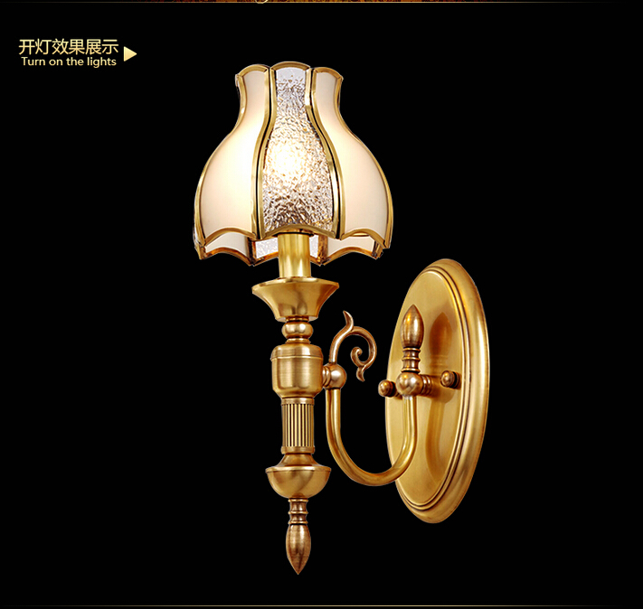 golden classical golden brass wall lamp indoor wall sconce lighting trumpet shape glass wall light decoration lamp