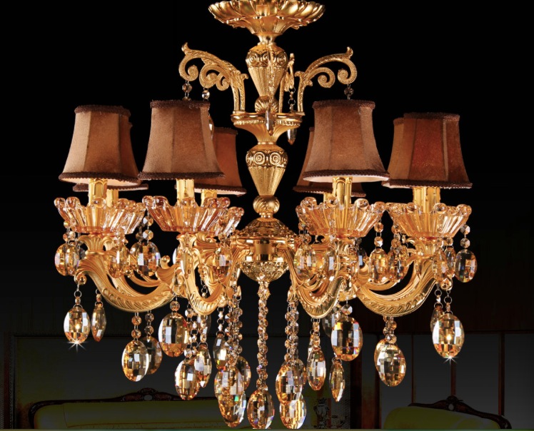 golden finished zinc alloy crystal chandelier lingting luxurious brass crystal lamp lustre suspension light l8 d700mm h680mm