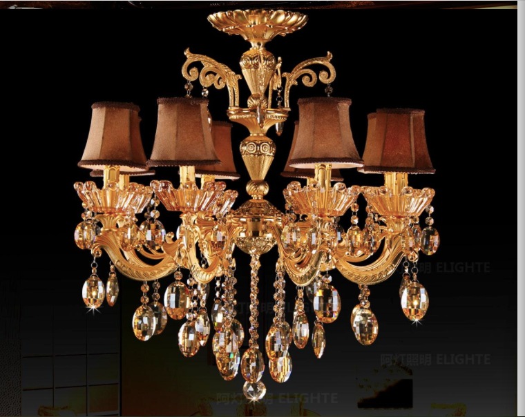 golden finished zinc alloy crystal chandelier lingting luxurious brass crystal lamp lustre suspension light l8 d700mm h680mm