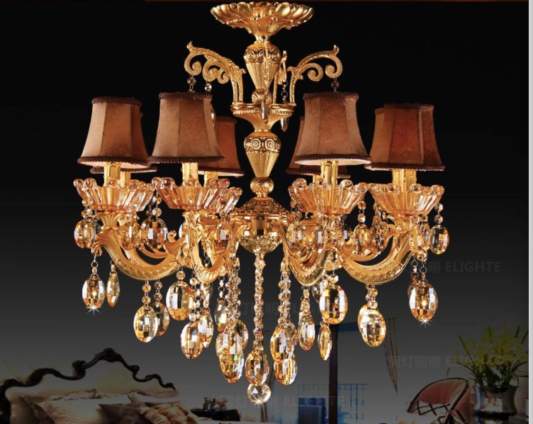 golden finished zinc alloy crystal chandelier lingting luxurious brass crystal lamp lustre suspension light l8 d700mm h680mm