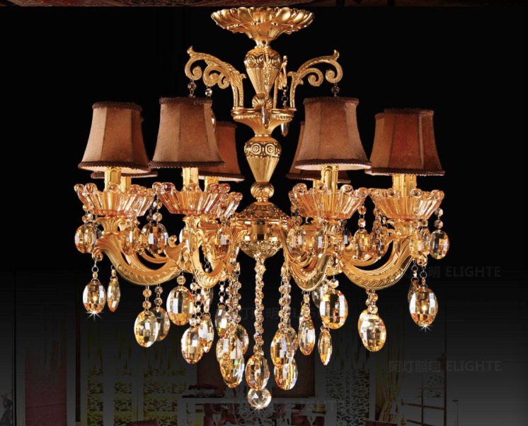 golden finished zinc alloy crystal chandelier lingting luxurious brass crystal lamp lustre suspension light l8 d700mm h680mm