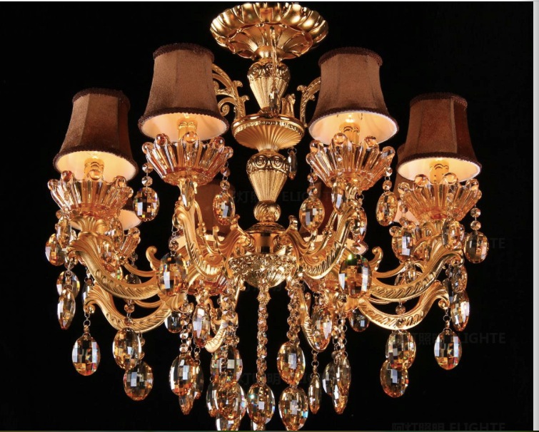 golden finished zinc alloy crystal chandelier lingting luxurious brass crystal lamp lustre suspension light l8 d700mm h680mm