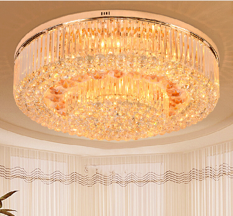 golden round crystal ceiling lamp led lustres de cristal chandelier lighting for foyer lamparas de techo home