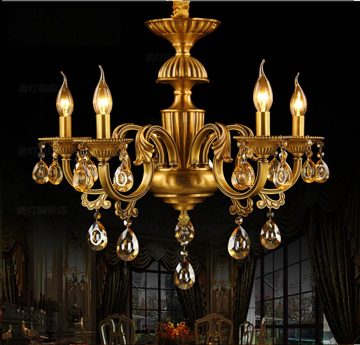 indoor decoration modern brass chandeliers with k9 crystals e14 led 6 lights for living room ac guaranteed