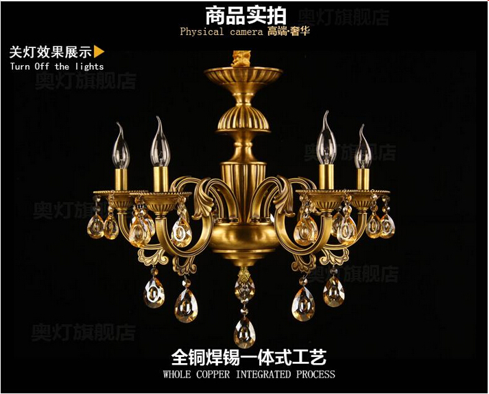 indoor decoration modern brass chandeliers with k9 crystals e14 led 6 lights for living room ac guaranteed