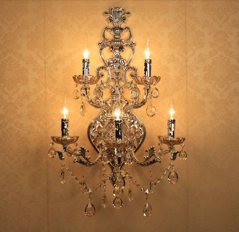 large crystal wall lamps 5 light antique silver vintage wall sconce light crystal wall bracket bra bed lighting