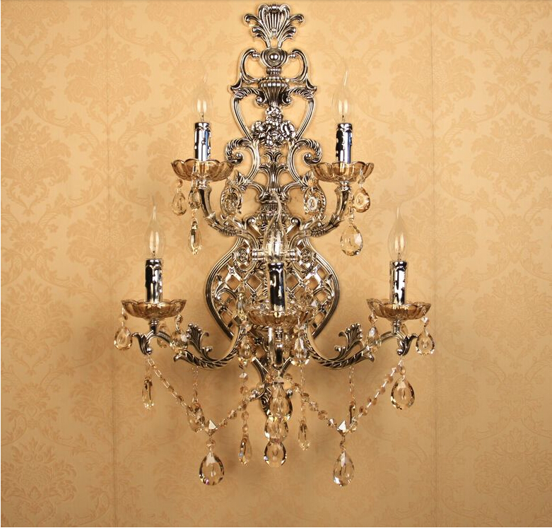 large crystal wall lamps 5 light antique silver vintage wall sconce light crystal wall bracket bra bed lighting