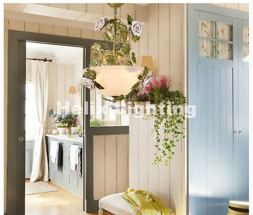 led floral pedant lights rose flowers color lampshade chandeliers led e14 lustres de cristal pendant lamp bedroom