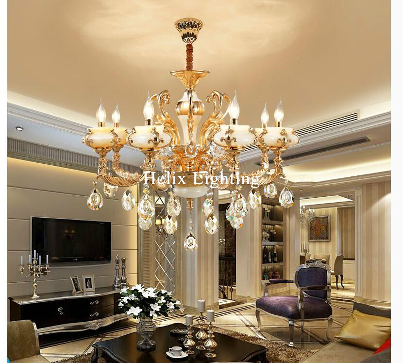 luxury zinc alloy simulated jade led crystal chandeliers lighting fixtures for home lighting ac guaranteed