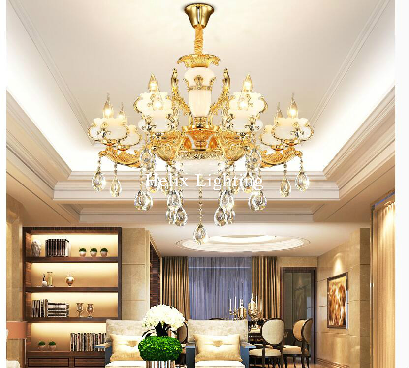 luxury zinc alloy simulated jade led crystal chandeliers lighting fixtures for home lighting ac guaranteed