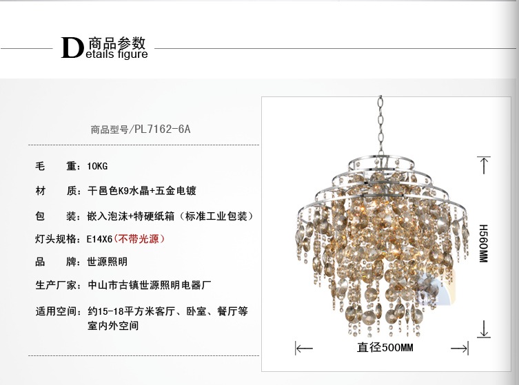 modern champagne crystal pendant lamp ceiling lamp chandelier dining room lighting d500mm ac guaranteed