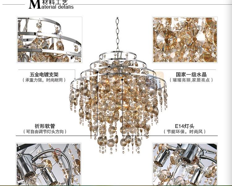 modern champagne crystal pendant lamp ceiling lamp chandelier dining room lighting d500mm ac guaranteed