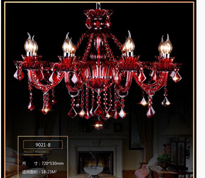 modern chandelier red crystal chandelier lighting e14 ac 90-260v shadeless lustre led lamp lampadario luminaria