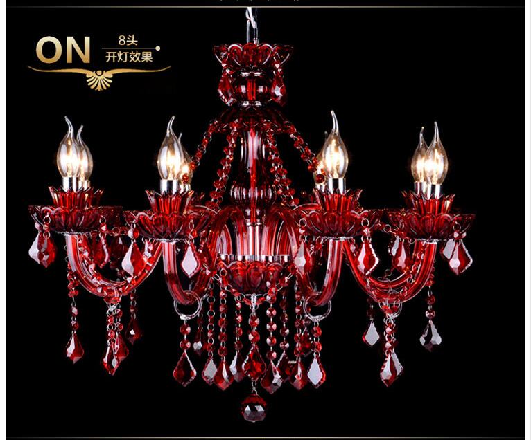 modern chandelier red crystal chandelier lighting e14 ac 90-260v shadeless lustre led lamp lampadario luminaria