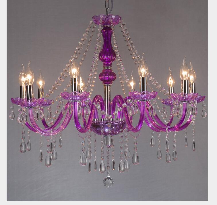 modern crystal chandelier lighting purple clear glass chandeliers lamp suspended light lustres de cristal lamp