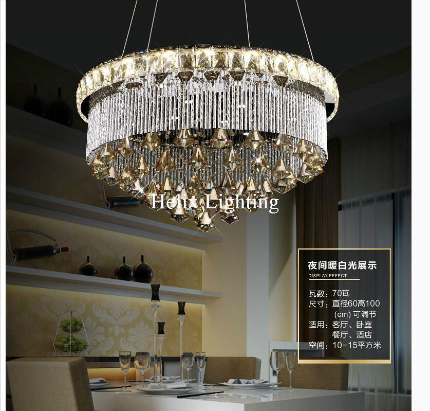 modern d60cm led luxury newly european top k9 champagne crystal pendant light el hall living room dining room ac 110-240v