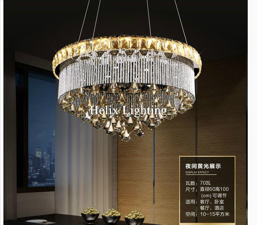 modern d60cm led luxury newly european top k9 champagne crystal pendant light el hall living room dining room ac 110-240v