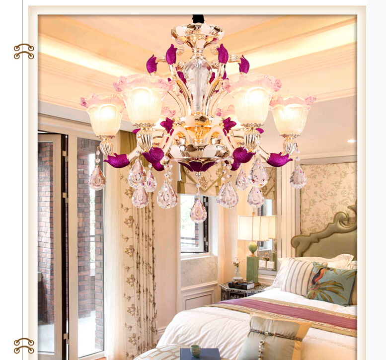 modern decoration purple alloy crystal chandelier lingting 6l/8l/10l k9 crystal lamp lustre ac guaranteed