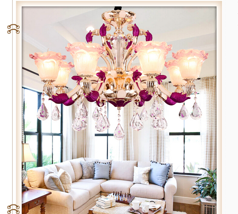 modern decoration purple alloy crystal chandelier lingting 6l/8l/10l k9 crystal lamp lustre ac guaranteed