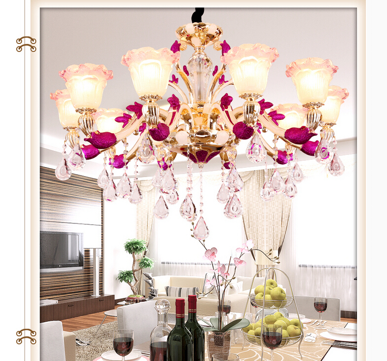 modern decoration purple alloy crystal chandelier lingting 6l/8l/10l k9 crystal lamp lustre ac guaranteed