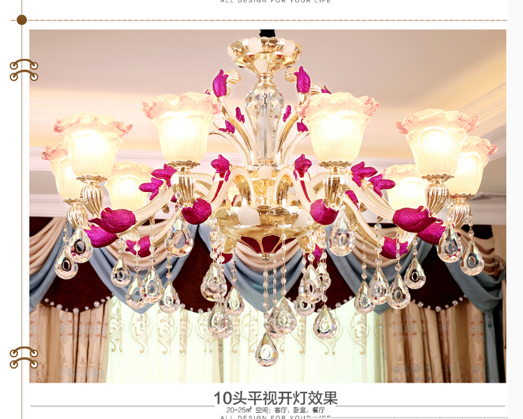 modern decoration purple alloy crystal chandelier lingting 6l/8l/10l k9 crystal lamp lustre ac guaranteed