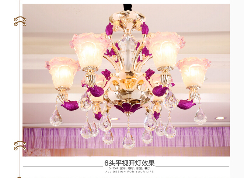 modern decoration purple alloy crystal chandelier lingting 6l/8l/10l k9 crystal lamp lustre ac guaranteed