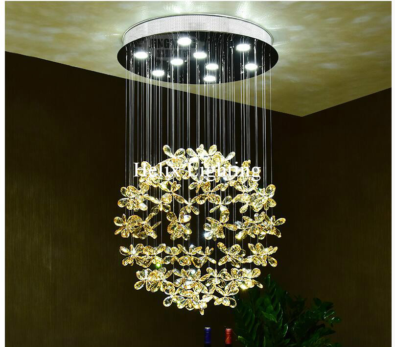 modern pendant flowal lights superdense k9 ac crystal lamp clear champagne crystal ceiling lamp living room lamp