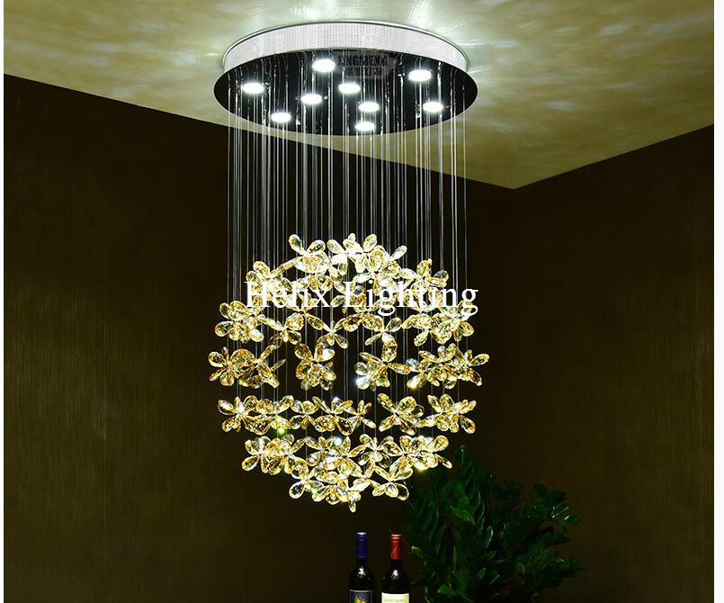 modern pendant flowal lights superdense k9 ac crystal lamp clear champagne crystal ceiling lamp living room lamp