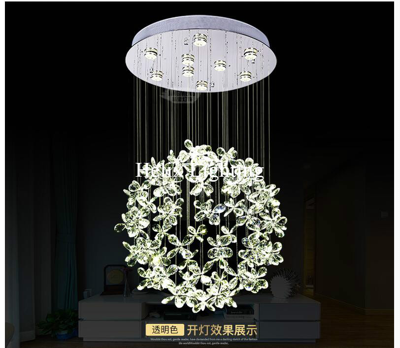 modern pendant flowal lights superdense k9 ac crystal lamp clear champagne crystal ceiling lamp living room lamp