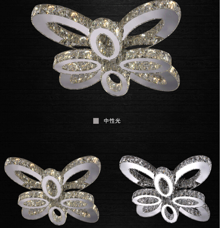 modern stainless steel crystal ceiling lights butterfly shape ceiling lamps led crystal ceiling lamp 3sizes