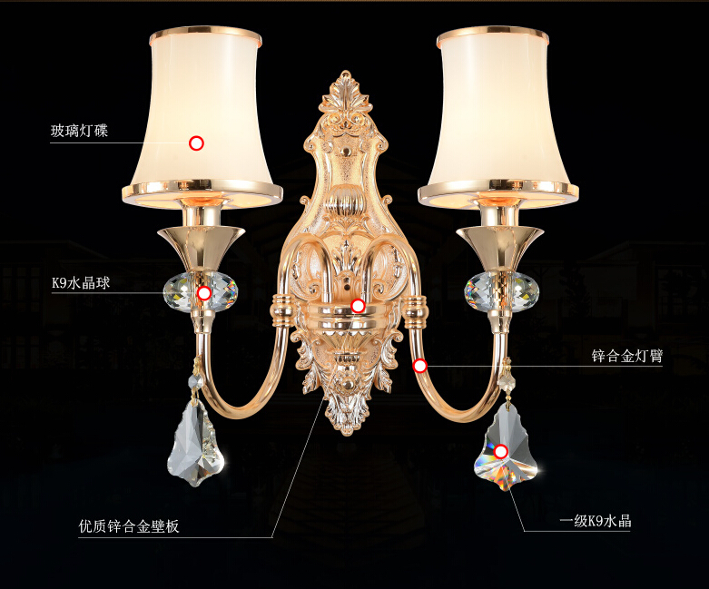 new arrial gold color crystal wall lamp gold wall sconces light crystal wall bracket bra lighting 2 lights