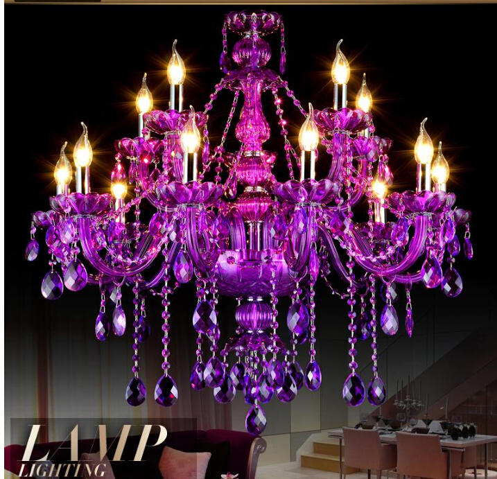 new arrival factory direct selling purple crystal chandelier traditional glass arm 6l/8l/12+6l crystal chandelier