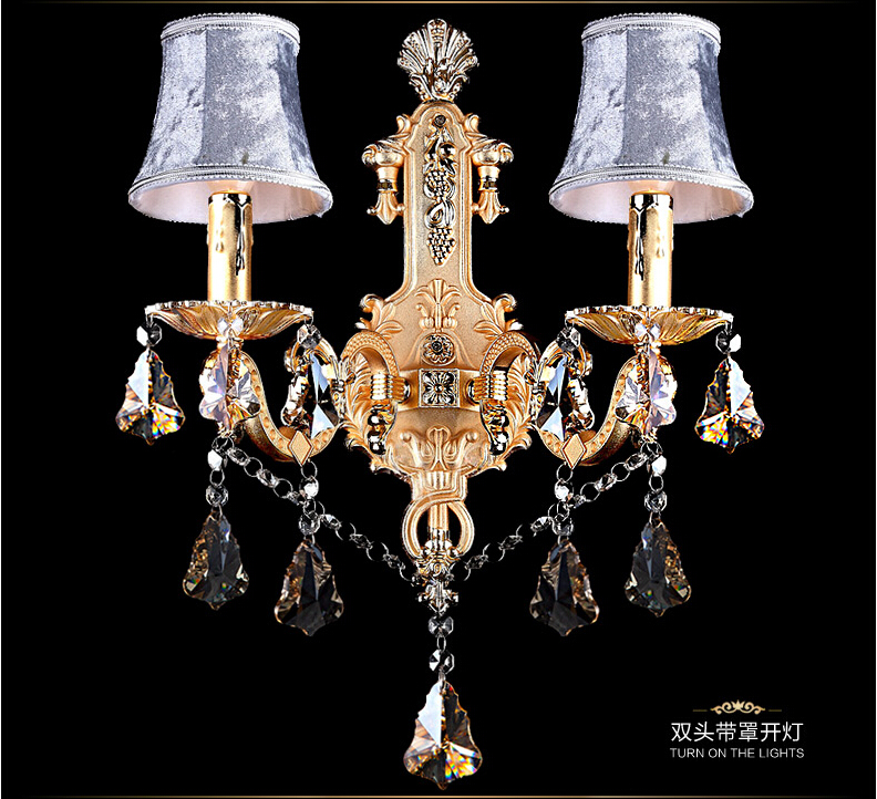 new arrival golden crystal 2l wall lamp shades included decoration wall sconce room k9 crystal wall lamp ac guaranteed