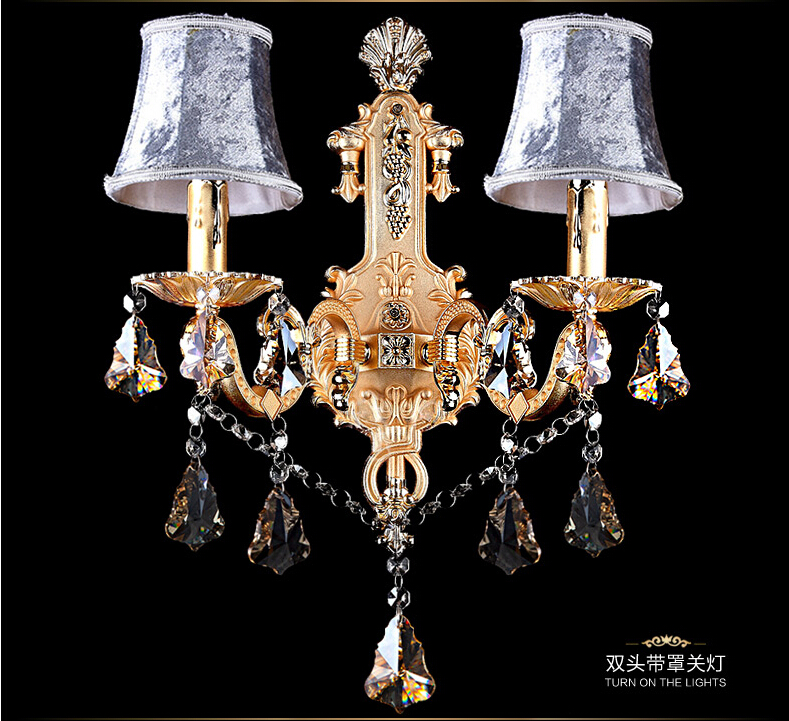 new arrival golden crystal 2l wall lamp shades included decoration wall sconce room k9 crystal wall lamp ac guaranteed