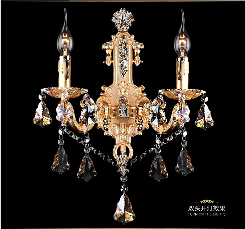 new arrival golden crystal 2l wall lamp shades included decoration wall sconce room k9 crystal wall lamp ac guaranteed