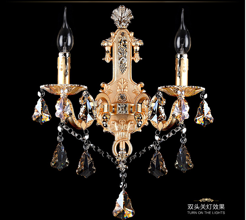 new arrival golden crystal 2l wall lamp shades included decoration wall sconce room k9 crystal wall lamp ac guaranteed