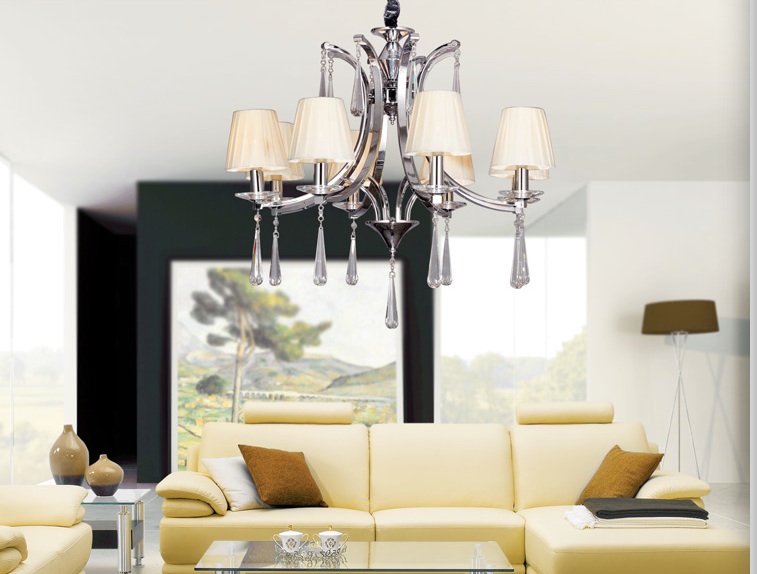 new arrival nordic style ivory fabric modern crystal chandeliers diameter 67cm 5 arms e14 lustres de cristal chandeliers