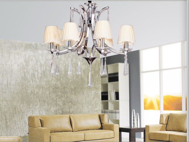 new arrival nordic style ivory fabric modern crystal chandeliers diameter 67cm 5 arms e14 lustres de cristal chandeliers