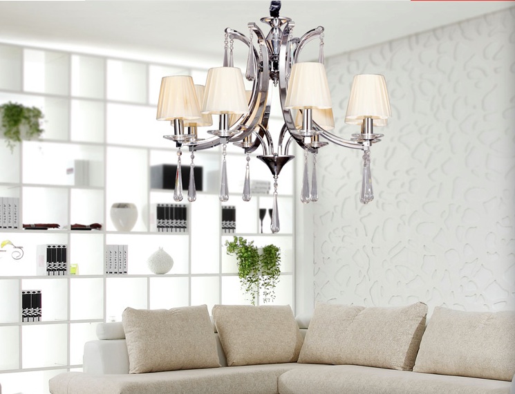 new arrival nordic style ivory fabric modern crystal chandeliers diameter 67cm 5 arms e14 lustres de cristal chandeliers