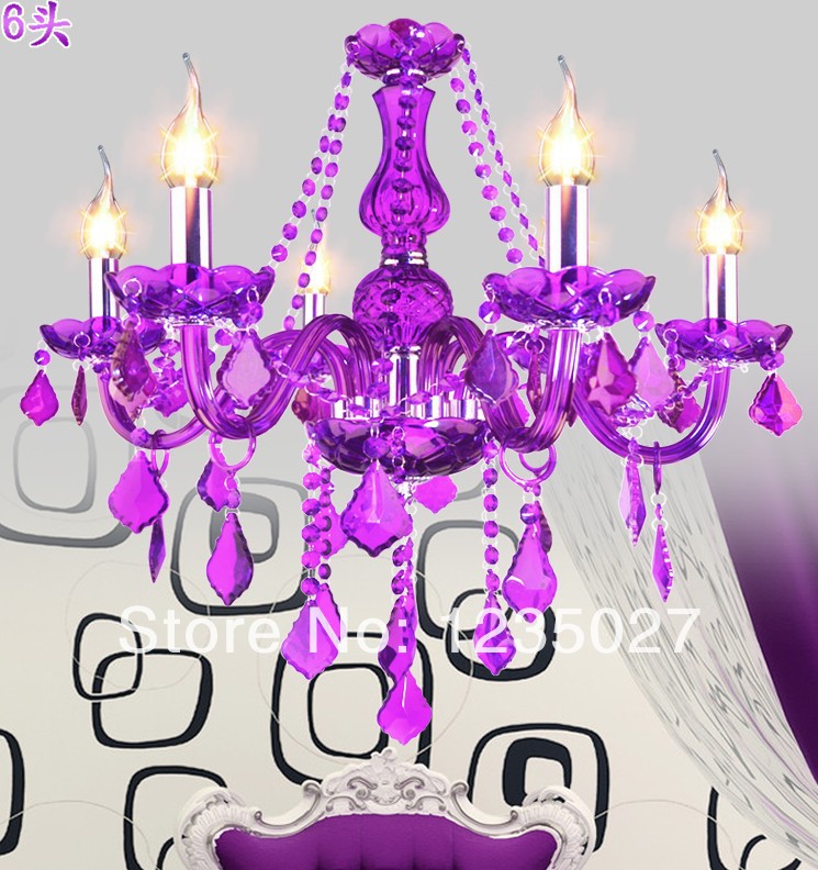 new design suspension lighting modern foyer chandelier shinning purple color sy3027/6l d580mm h600mm