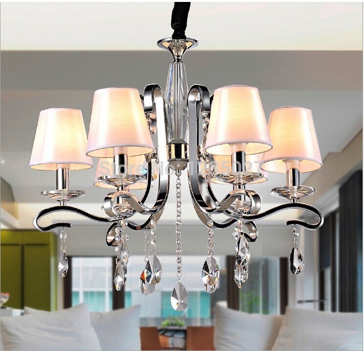 new modern crystal chandelier with white fabric shadeguaranteed +fast ! 6*40w sy4282/6l