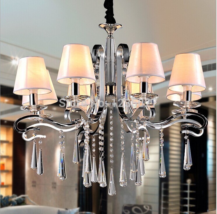 new modern crystal chandelier with white fabric shadeguaranteed +fast ! 6*40w sy4282/6l