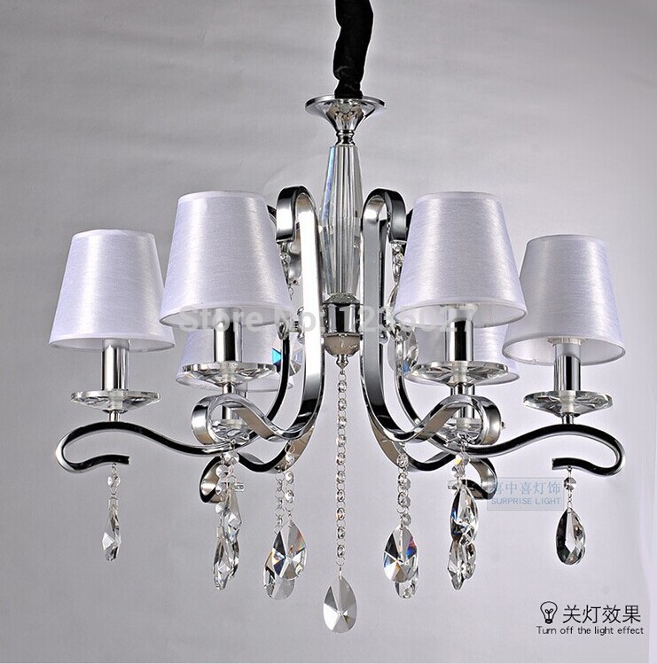 new modern crystal chandelier with white fabric shadeguaranteed +fast ! 6*40w sy4282/6l