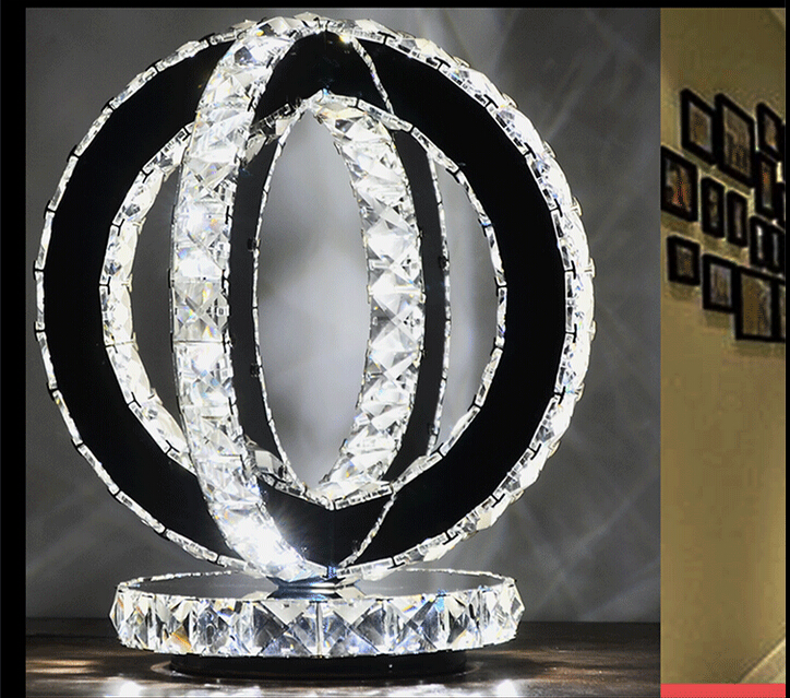 new modern led round crystal table lamp diamond ring desk light beside lighting d340mm h300mm